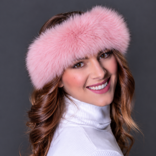 Kožušinová čelenka – polárna líška, ružová